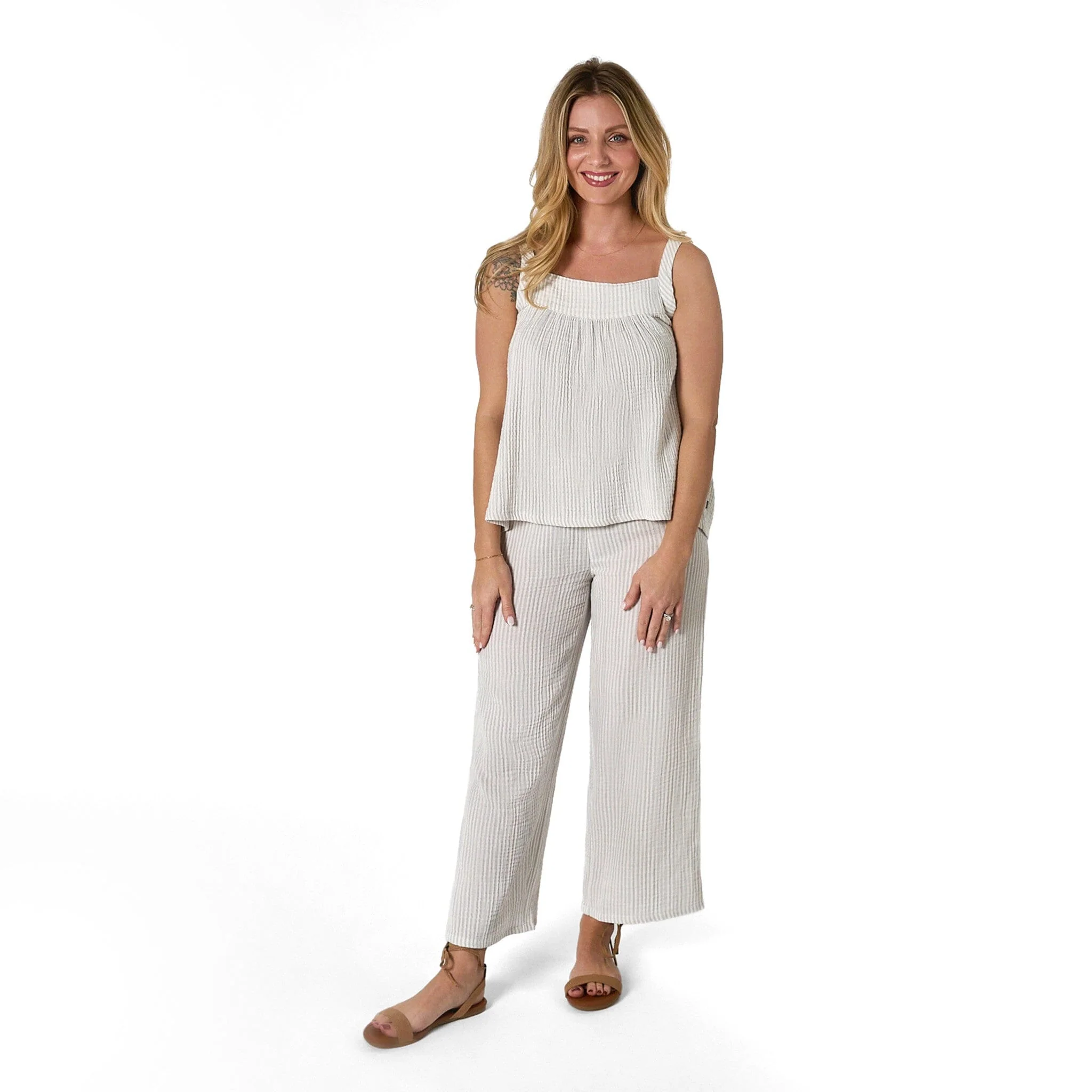 Mommy & Me Light Blue Stripe Top & Cropped Pants Bundle - Image 3