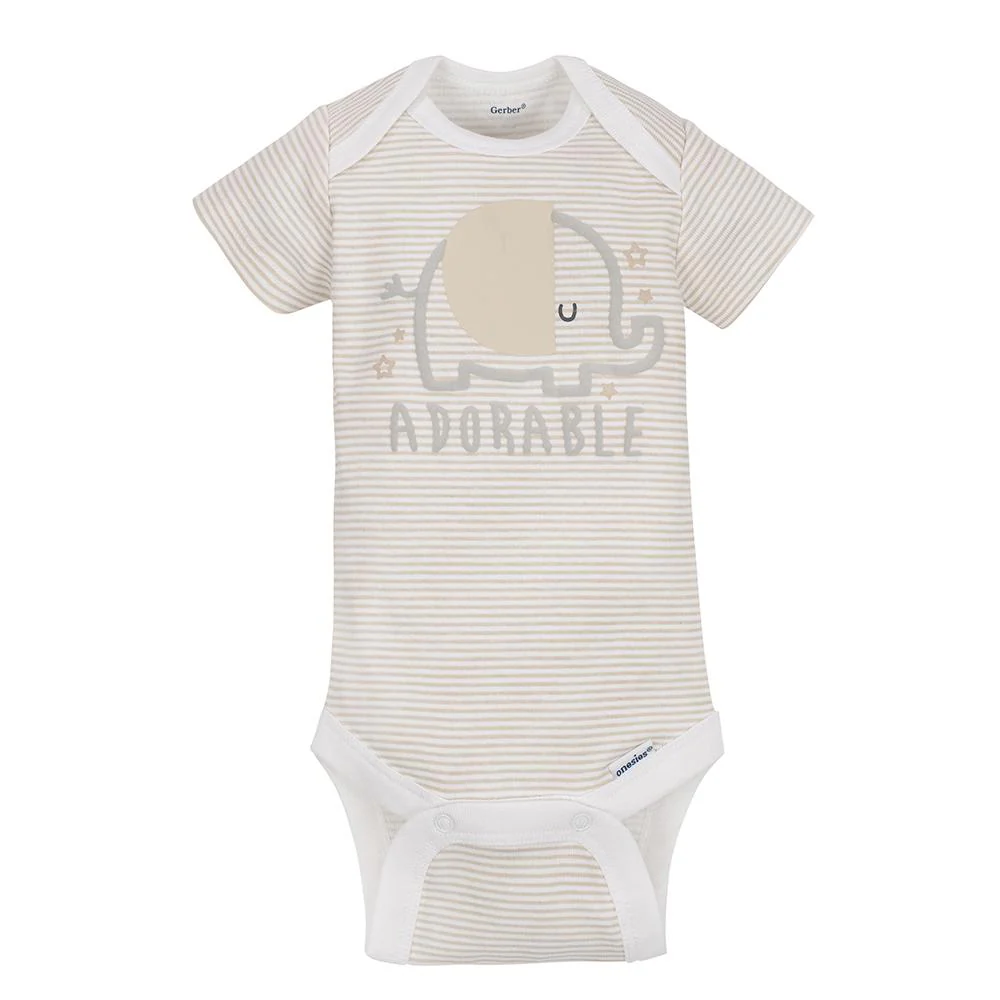 5-Pack Neutral Grey Elephant Short Sleeve Onesies® Bodysuits - Image 2