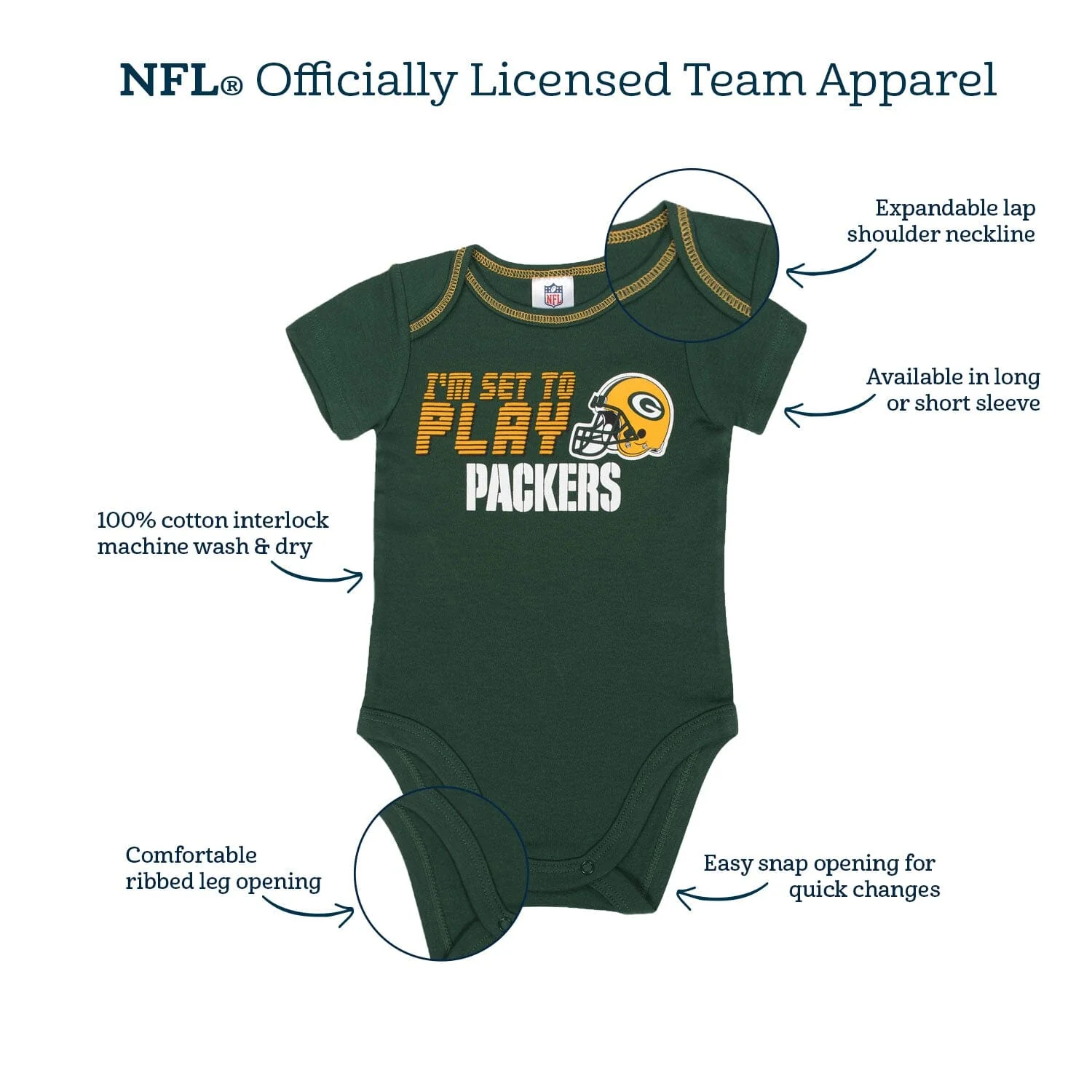 3-Pack Baby Boys Packers Short Sleeve Bodysuits - Image 2
